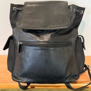 Fossil Black Leather and Nylon Drawstring Backpack with Front Zip